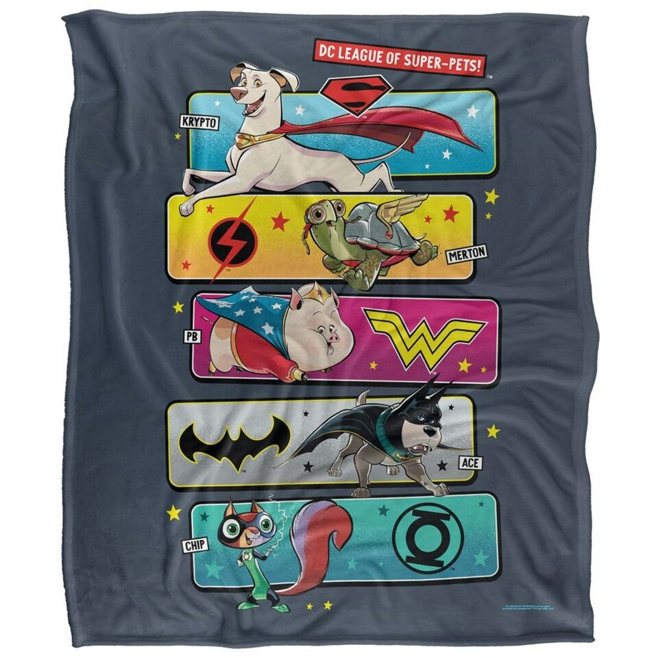 image 1 of DC Comics League Of Super Pets Character Panel Blanket - Multicoloured - One Size