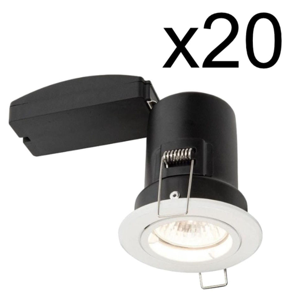 image 1 of Set of 20 Fire Rated Downlights - White Fixed GU10 Recessed Downlights