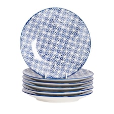 Nicola Spring Hand-Printed Side Plates - 18cm - Navy - Pack of 6 | Blue | Blue