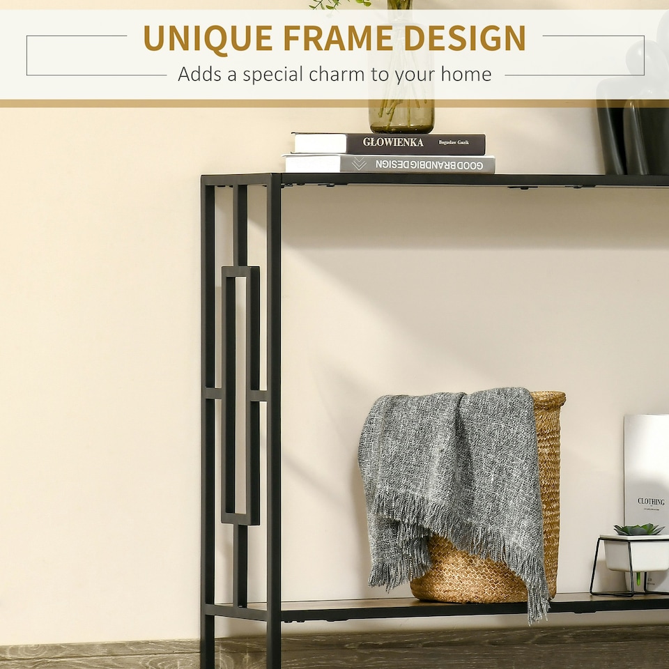 image 1 of HOMCOM Industrial Console Table w/ Storage Shelf Black Metal Frame Rustic Brown Brown | Rustic Brown