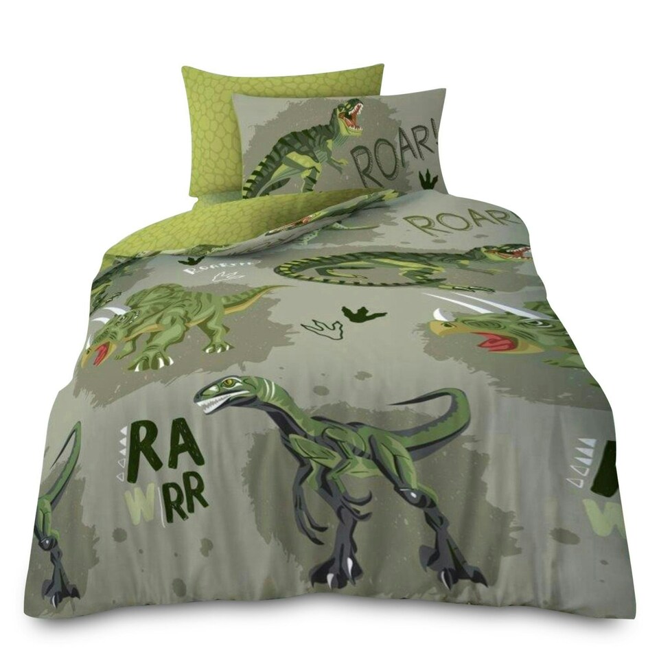 image 1 of VELVETIO Kids Roar Dinosaur Duvet Cover Set Printed Beddings Multi | Single