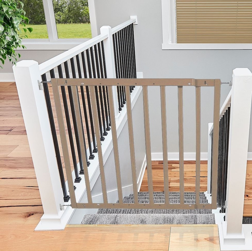 image 1 of Safetots Top of The Stairs Screw Fitted Stair Gate, Natural Wooden, 63.5cm - 105.5cm, Wood Baby Gate, Safety Gate | Cream | 1