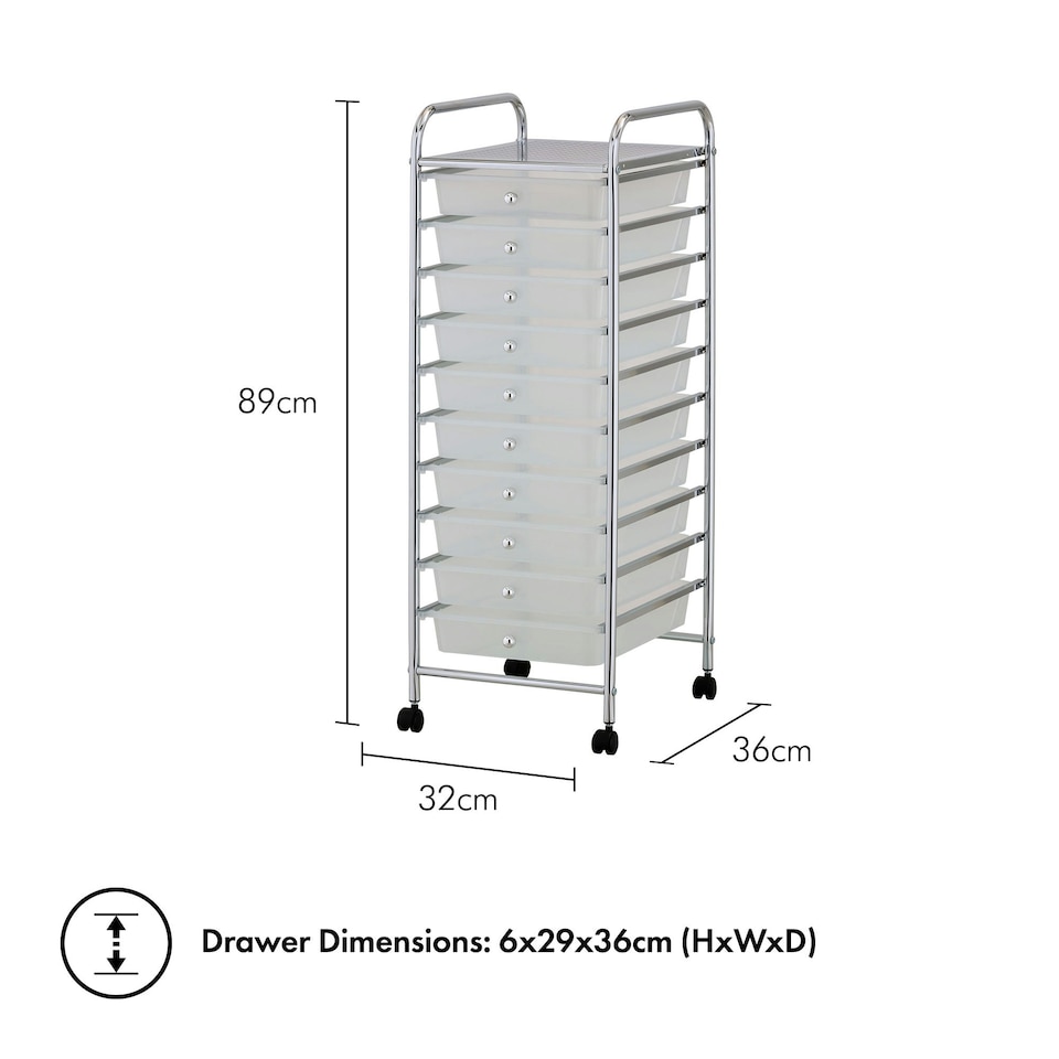 image 1 of VonHaus White 10 Drawer Storage Trolley With 360° wheels