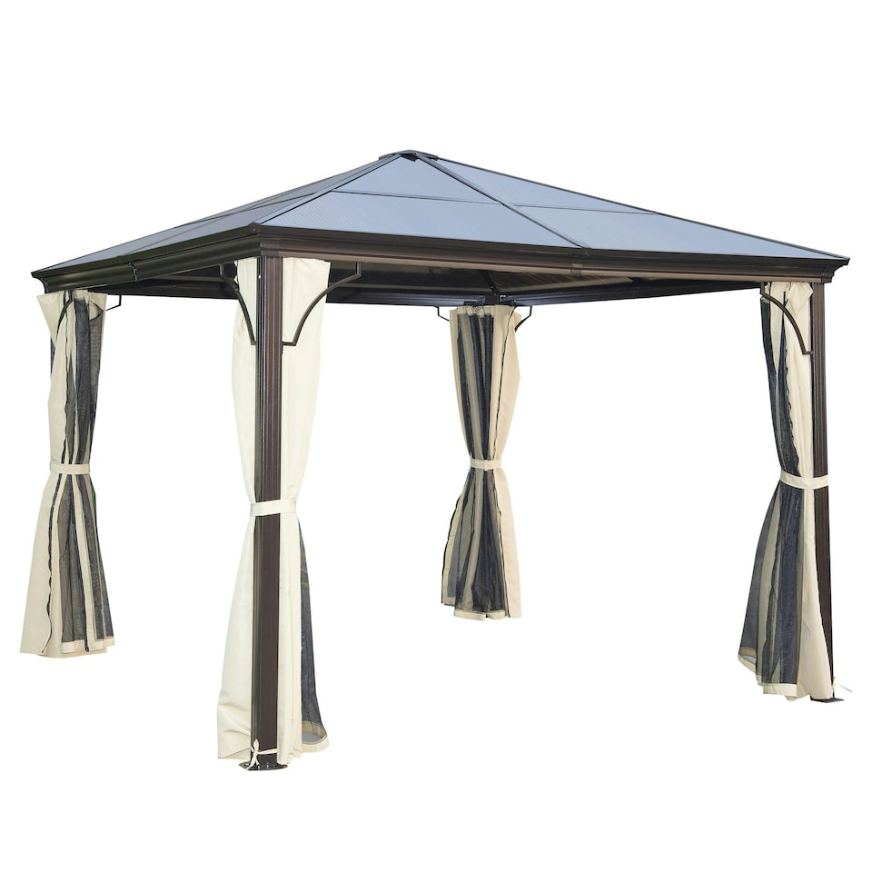 image 1 of Outsunny 3 x 3(m) Hardtop Gazebo Canopy with Mosquito Netting and Curtains
