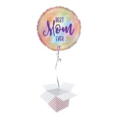 Opal Best Mom Ever Boho Holographic Round Foil Helium Balloon - Inflated Balloon in a Box