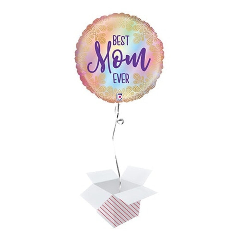 Opal Best Mom Ever Boho Holographic Round Foil Helium Balloon - Inflated Balloon in a Box