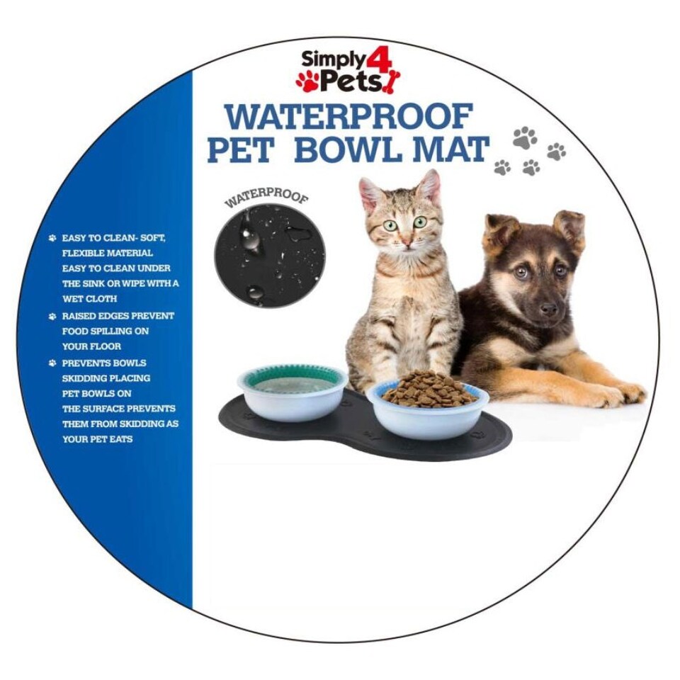 image 1 of Waterproof Double Pet Bowl Mat Cat/Dog Feeding Water Food Dish Tray Wipe Clean Black