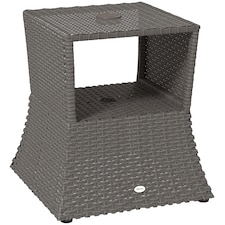 Outsunny Rattan Wicker Tea Coffee Table w/ Umbrella Hole Dark Grey | Grey | Dark Grey | 54 x 54 x 55 cm