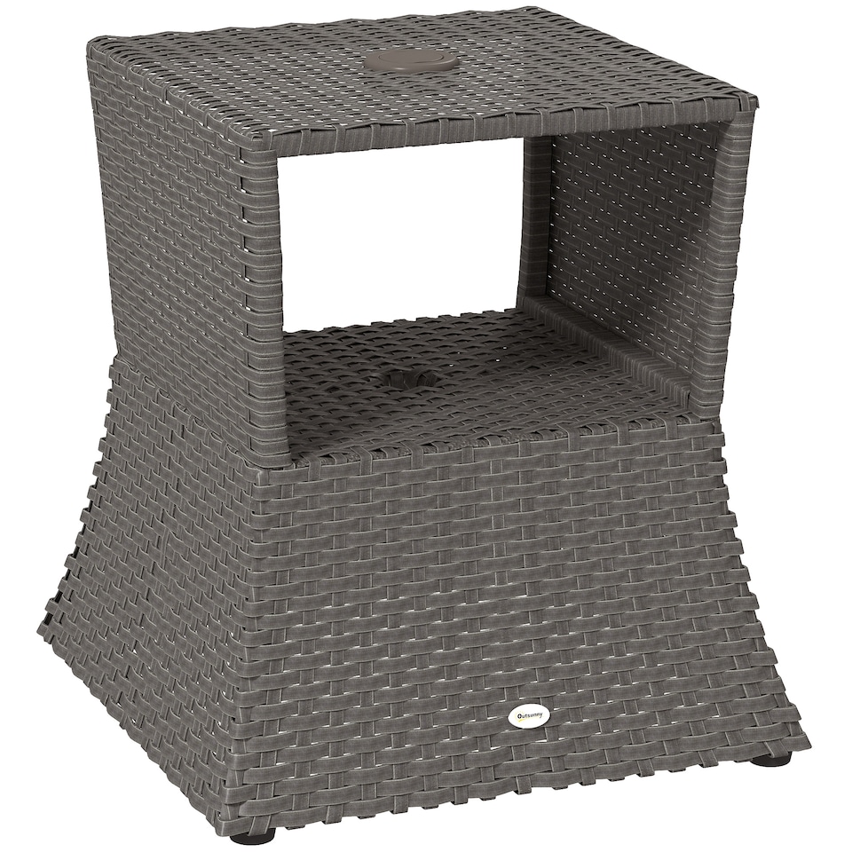 image 1 of Outsunny Rattan Wicker Tea Coffee Table w/ Umbrella Hole Dark Grey | Grey | Dark Grey | 54 x 54 x 55 cm