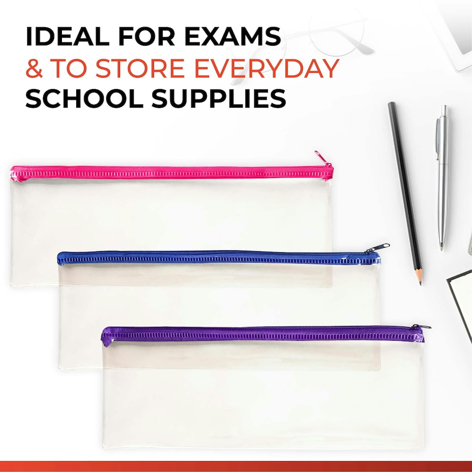 image 1 of Pack of 48 Janrax 13x5" Blue Zip Clear Exam Pencil Case