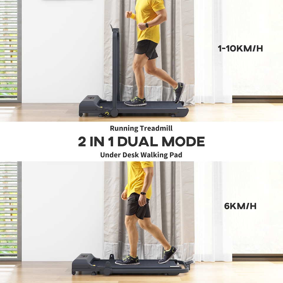 image 1 of HOMCOM 2.5HP Folding Treadmill Walking Pad with Remote Control, 1-10km/h | Black | Black