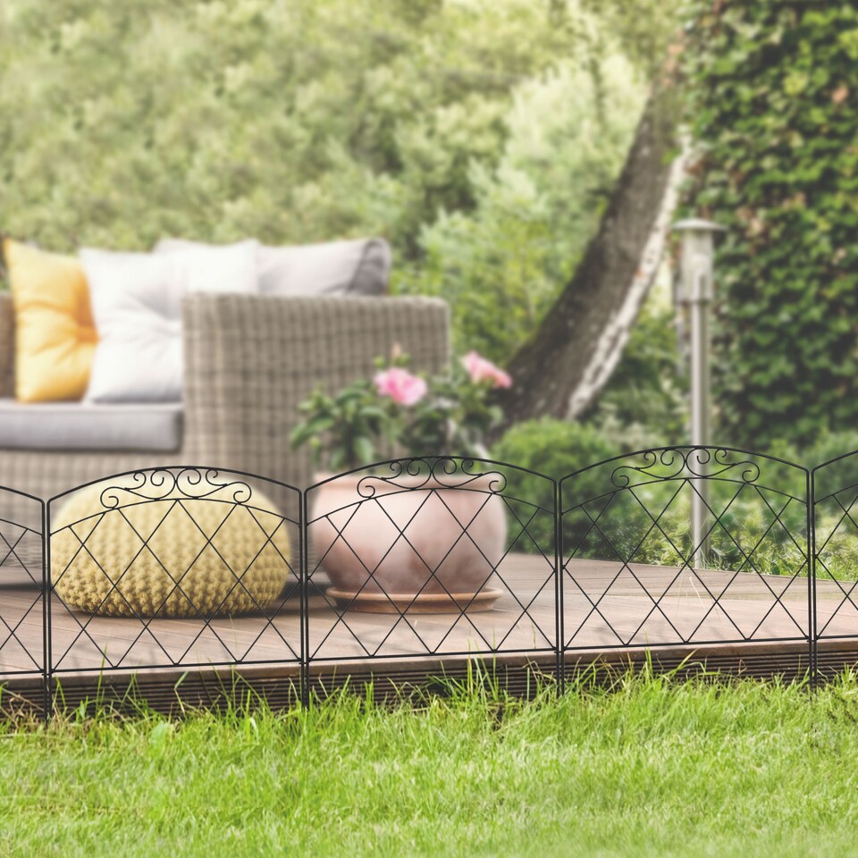 image 1 of Outsunny 61 cm x 3 m Outdoor Picket Fence Panels with Panels, Swirls, Black | Black | Black | 305L x 61H cm | 1