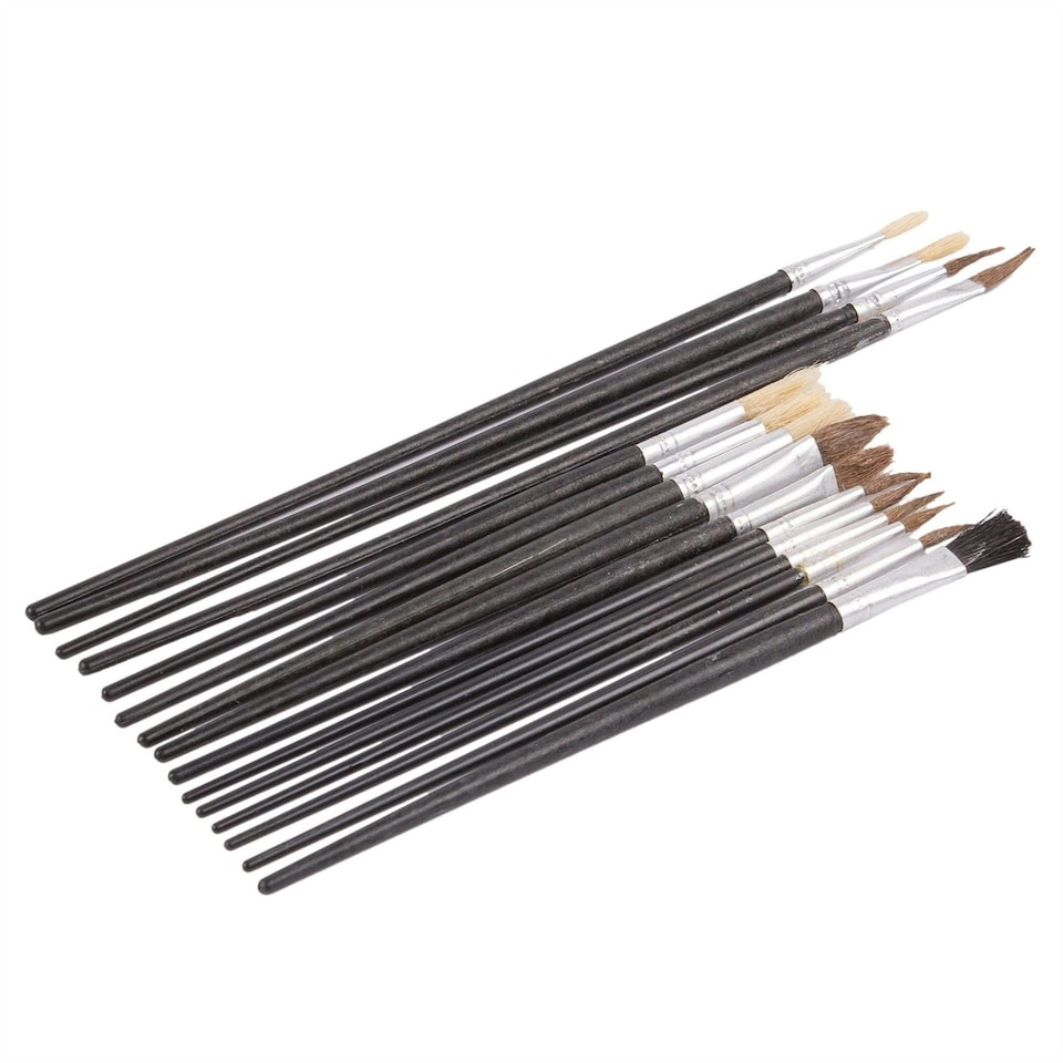 image 1 of Blackspur 15pc Wooden Artist's Paint Brush Set - Black
