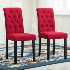 Set of 2 Tufted Button Back Fabric Dining Chairs Red by MCC Direct