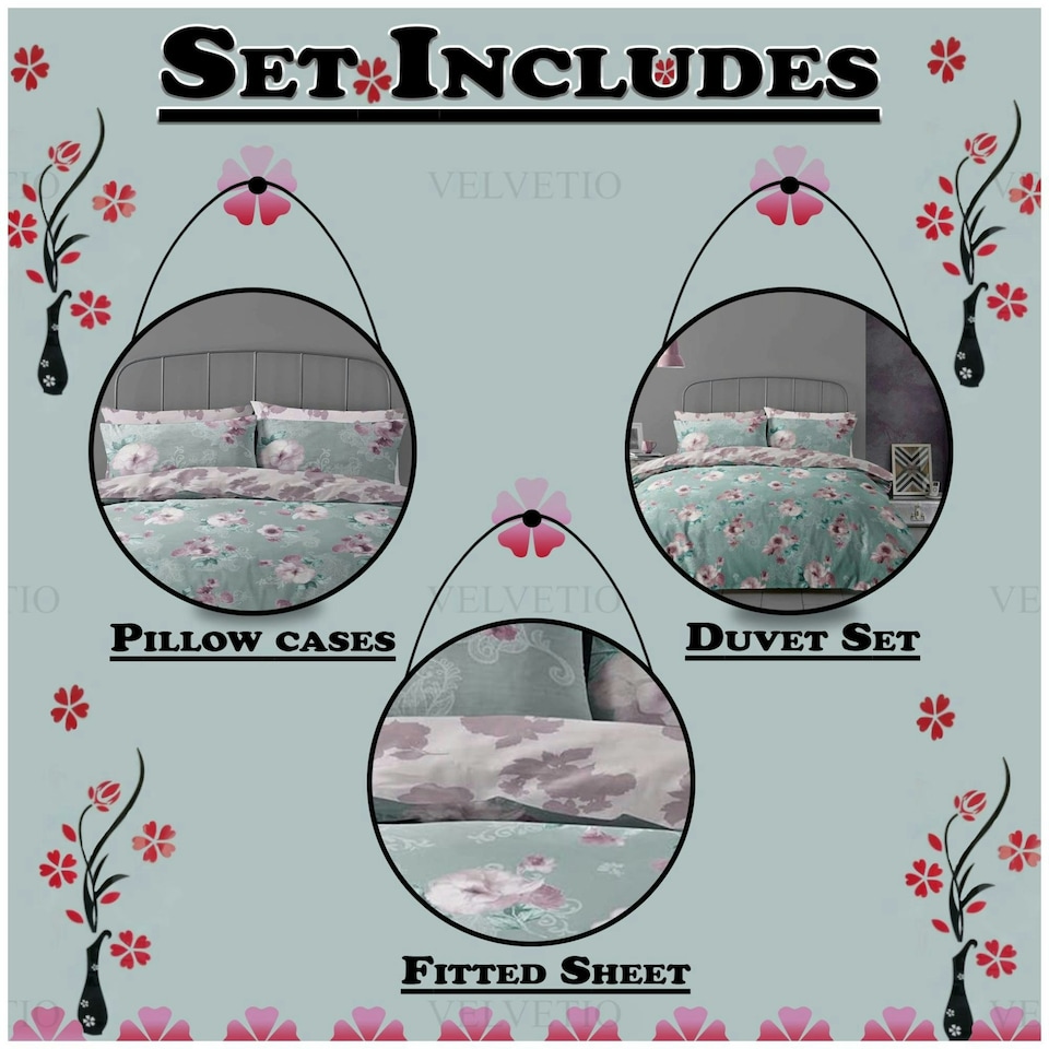 image 1 of VELVETIO Shelby Complete Duvet Cover Set with Fitted Sheet Breathable Bedding Quilt