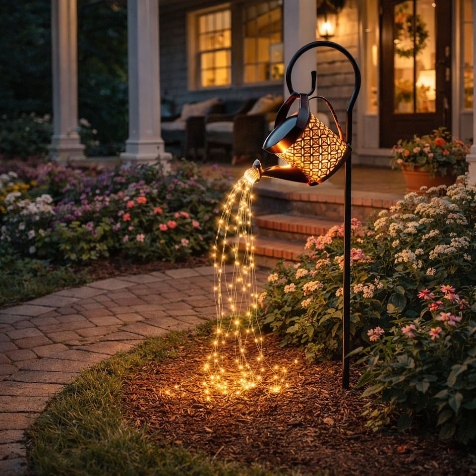 image 1 of Solar Watering Can Stake Light with Cascading Warm White LED