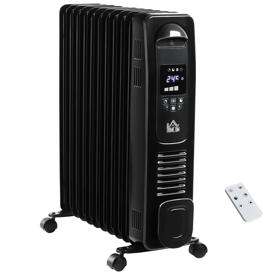 image 1 of HOMCOM 2500W Oil Filled Portable Radiator Heater w/ Remote Control - Black