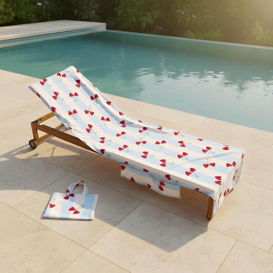 image 1 of OHS Print Beach Towel with Bag Quick Dry Absorbent Travel Spa | Blue | Heart Cherries | One size