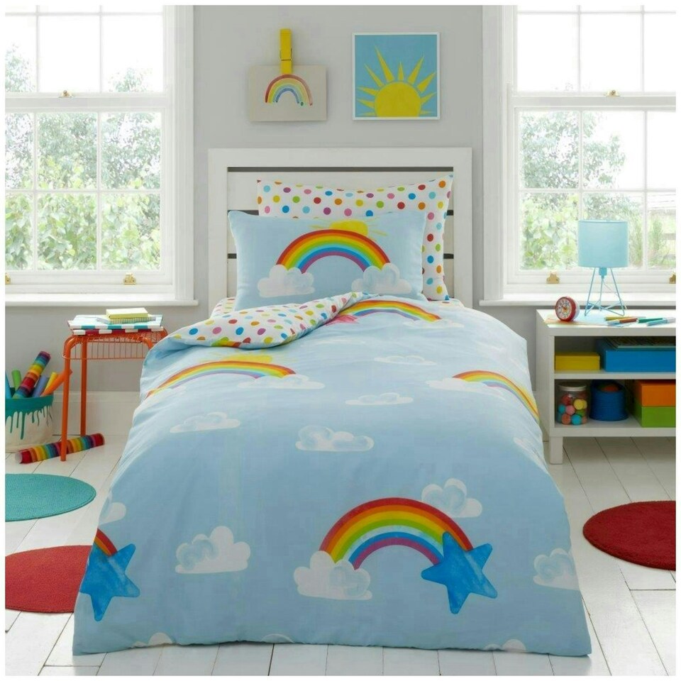 image 1 of VELVETIO Sunny Rainbow Duvet Cover Set Luxury Kids Printed Beddings Multi | Double