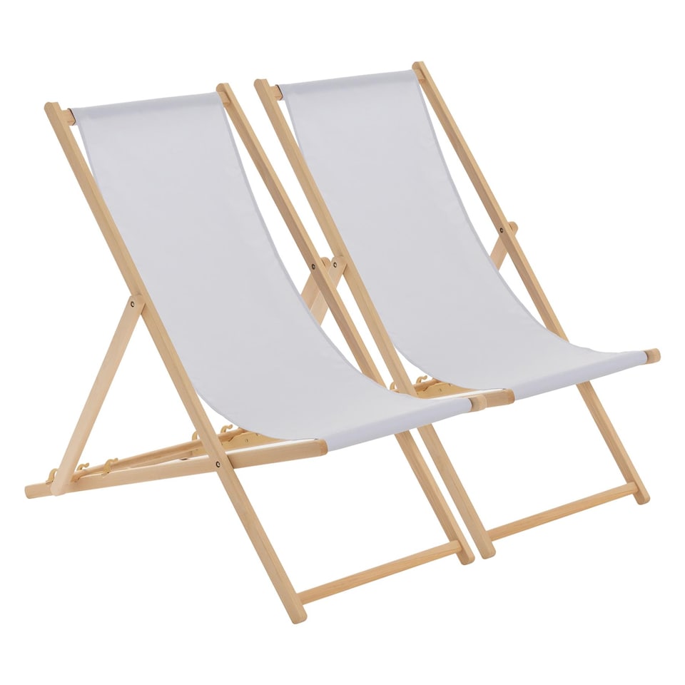 image 1 of Harbour Housewares Folding Wooden Deck Chairs - Light Grey - Pack of 2 | Grey | Light Grey