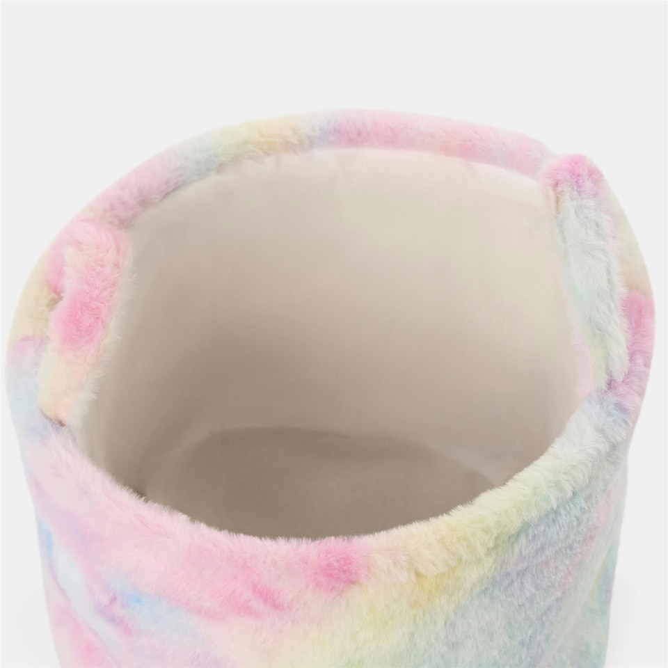 image 1 of OHS Tie Dye Storage Basket Soft Faux Fur Fleece Laundry Clothes Toys Organiser Hamper With Handles | Multi