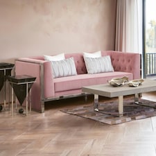 Functional Sturdy 3 Seat Pink Velvet Sofa, Stylish Mid Century Sofa For Bedroom, Comfortable 3 Seater Sofa Pink