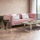 image 1 of Functional Sturdy 3 Seat Pink Velvet Sofa, Stylish Mid Century Sofa For Bedroom, Comfortable 3 Seater Sofa Pink