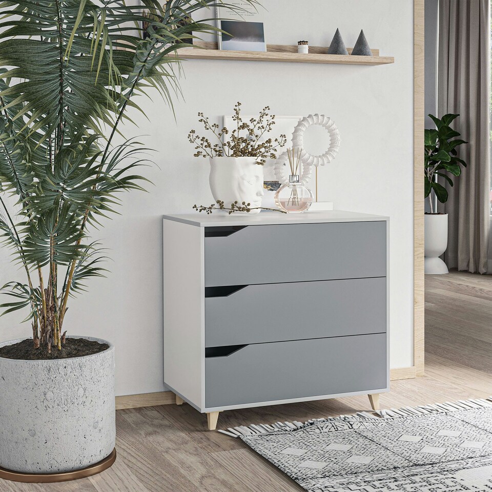 image 1 of HOMCOM Chest of Drawers, 3 Drawer Unit Storage Organiser for Bedroom, Grey