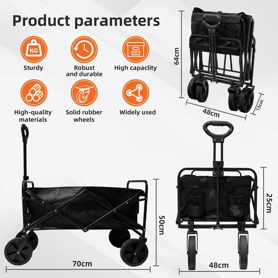 image 1 of Alivio Black Heavy Duty Folding Wagon Cart With Adjustable Handle