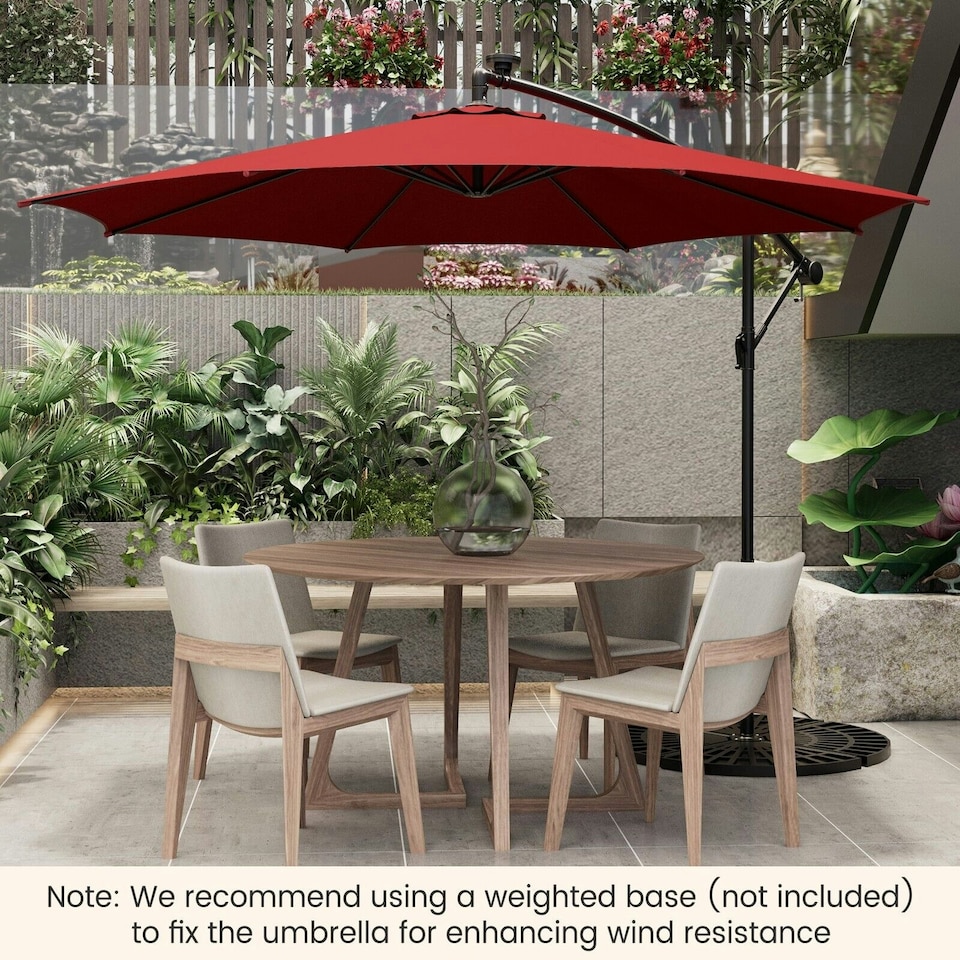 image 1 of COSTWAY 303 cm Patio Parasol Solar LED Cantilever Offset Umbrella Red