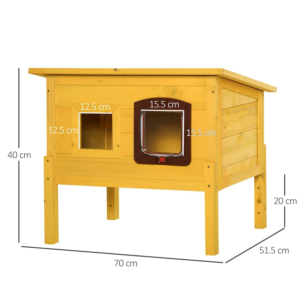 image 1 of Pawhut Wooden Cat House Pet Home Outdoor Waterproof Door Roof Shelter Garden