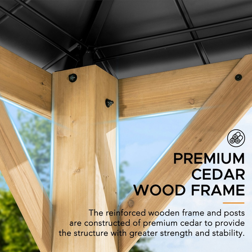 image 1 of Sunjoy 3.93m x 4.52m Cedar Wooden Gazebo ERNIR, Anthracite