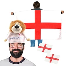 Pack of 1 England Set - Flag Cape, Lion Hat & Tattoos | Red | One Size