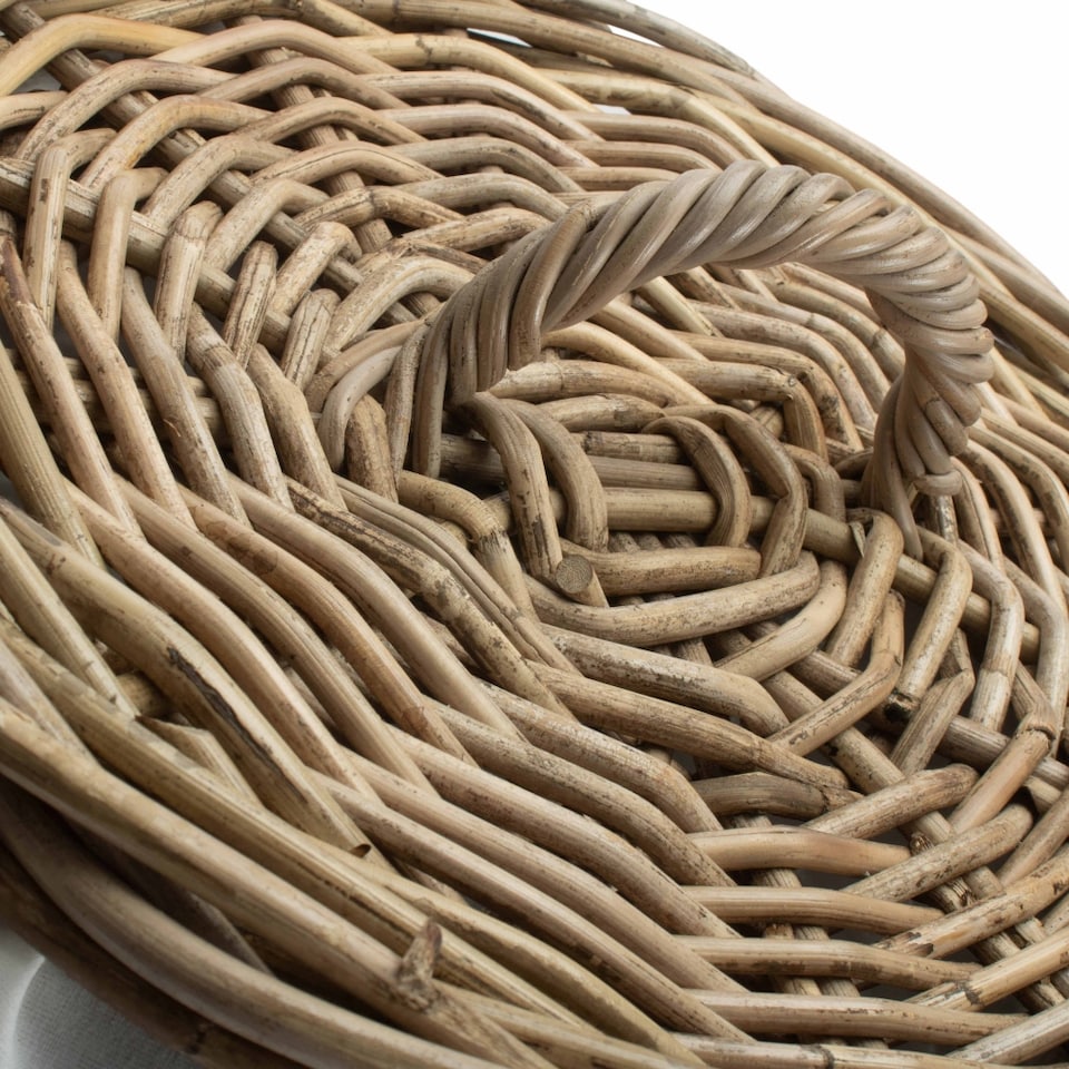 image 1 of Large Round Rattan Laundry Hamper Basket with White Lining | Brown | Rattan