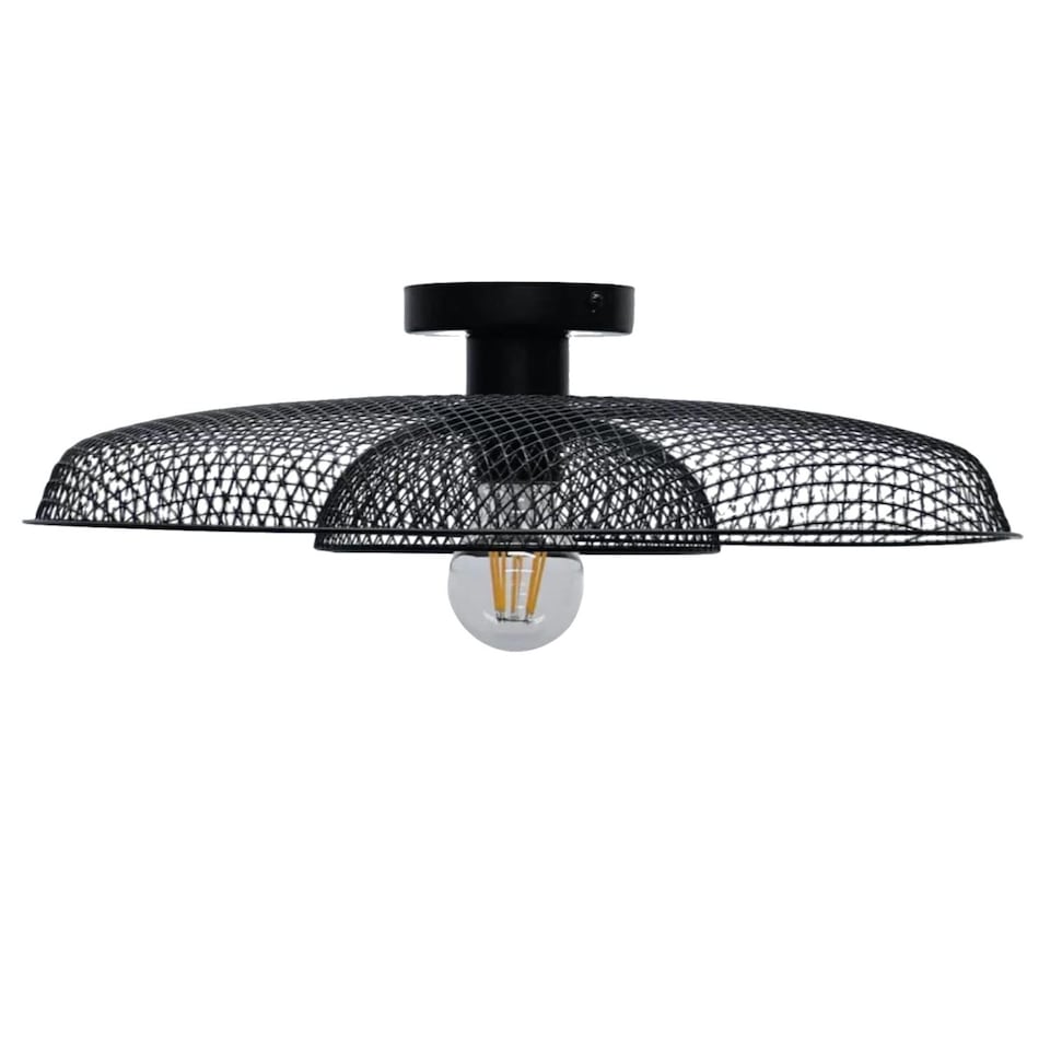 image 1 of Set of 2 Cassidy - Black E27 Flush Mount Ceiling Lights for Easy Fit Shades | Black | 2