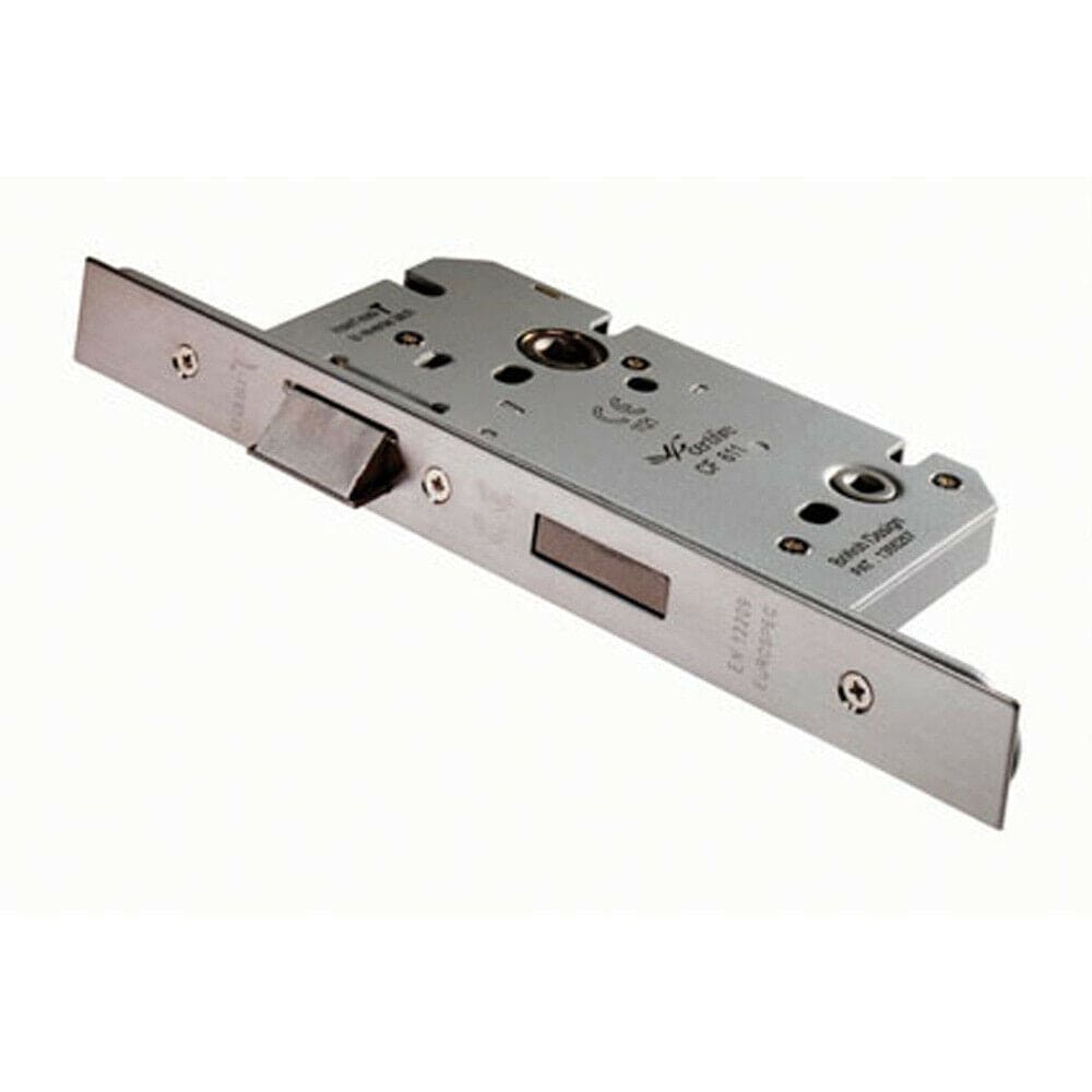 Loops 60mm Architectural DIN Bathroom Lock Square Forend Satin Stainless Steel in Metallics