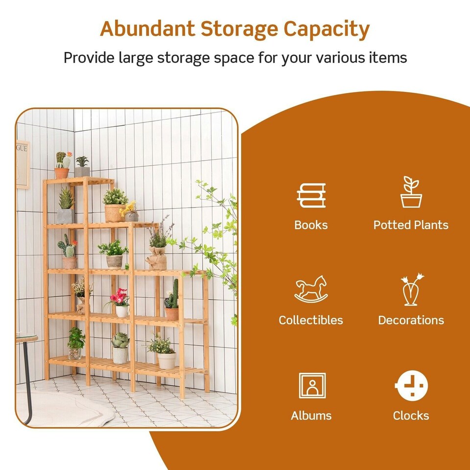 image 1 of COSTWAY 5-Tier Plant Holder Stand Shelf Storage Organizer Brown