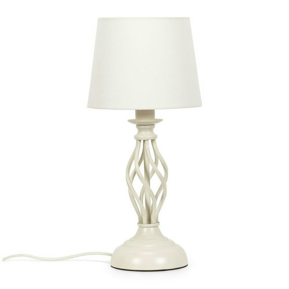 image 1 of ValueLights Memphis Cream Twist Table Lamp with a Fabric Lampshade Bedside Light - Bulb Included Cream