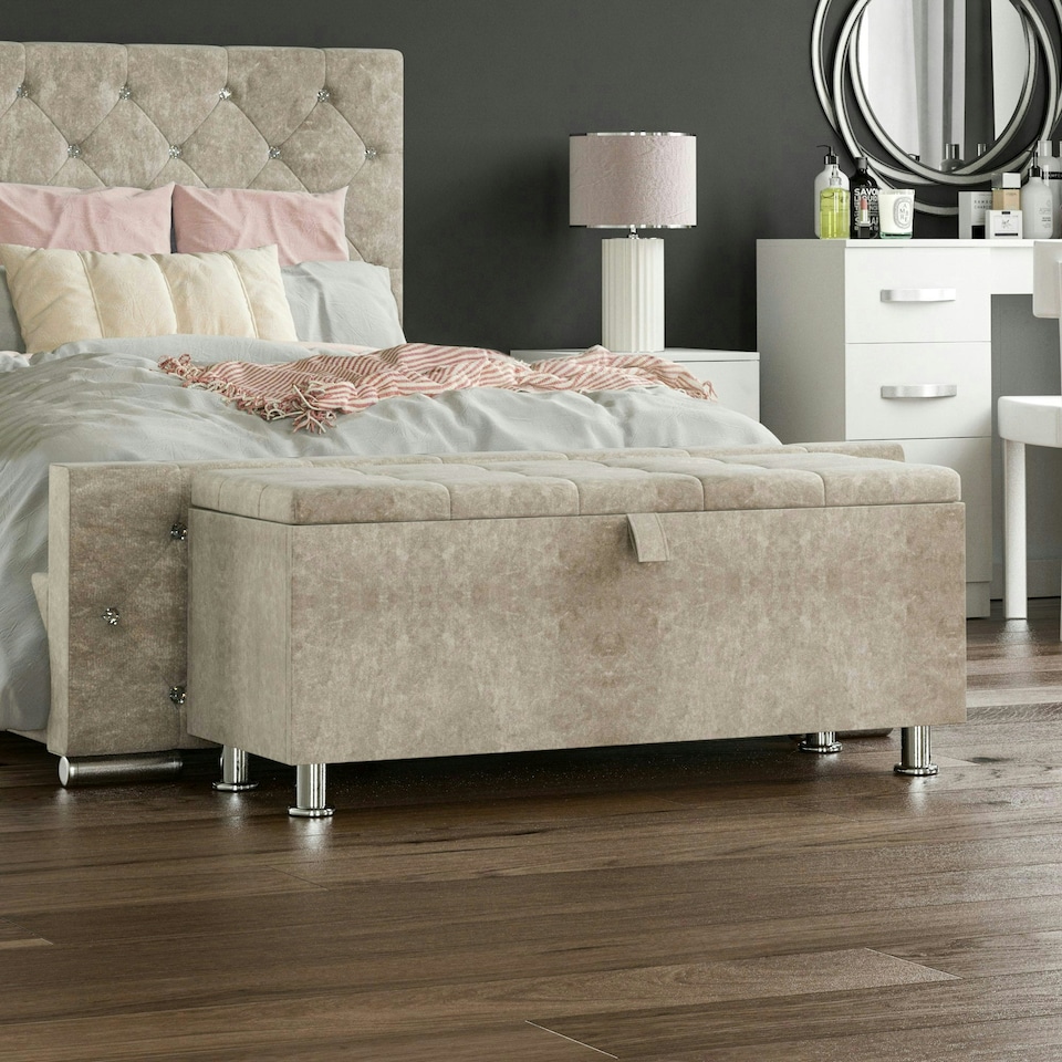 image 1 of Vida Designs Valencia Storage Ottoman Bedroom Hallway Chest Bench, Crushed Velvet Champagne Gold | Crushed Velvet Champagne