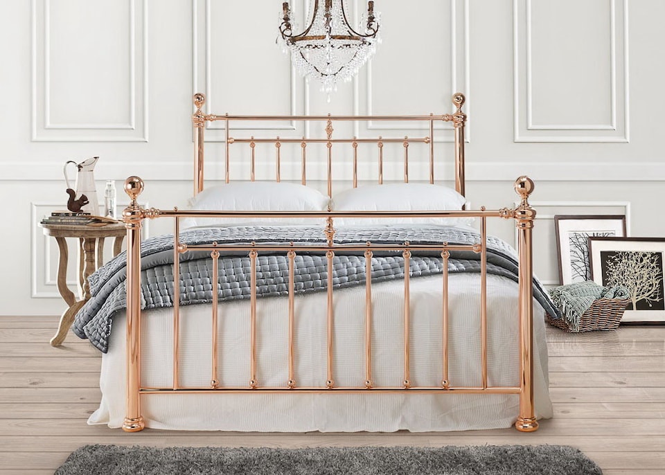 image 1 of 5ft King Size Antique Victorian style,polished Rose Gold finish traditional metal bed frame bedstead | Gold | Rose Gold | King