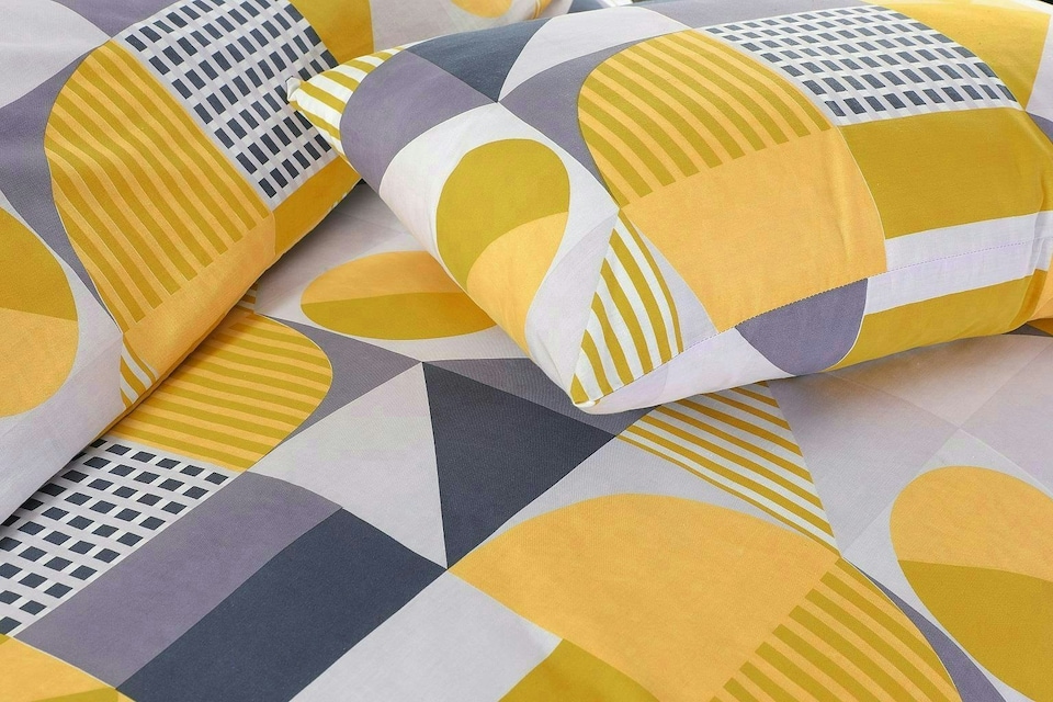 image 1 of Geometric Shapes Duvet Cover Set - Single - Yellow