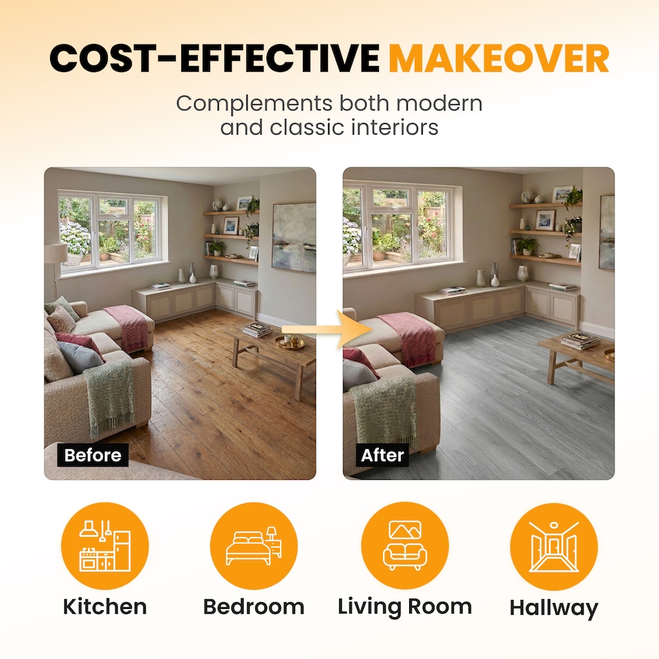 image 1 of Self Adhesive Floor Planks | 5.9x35.9in (91.4x15.2cm) Each | Peel & Stick Vinyl Flooring | Grey Wood Effect | Easy DIY | Stick On Tiles for Home Floors | Grey | 1.39 sqm