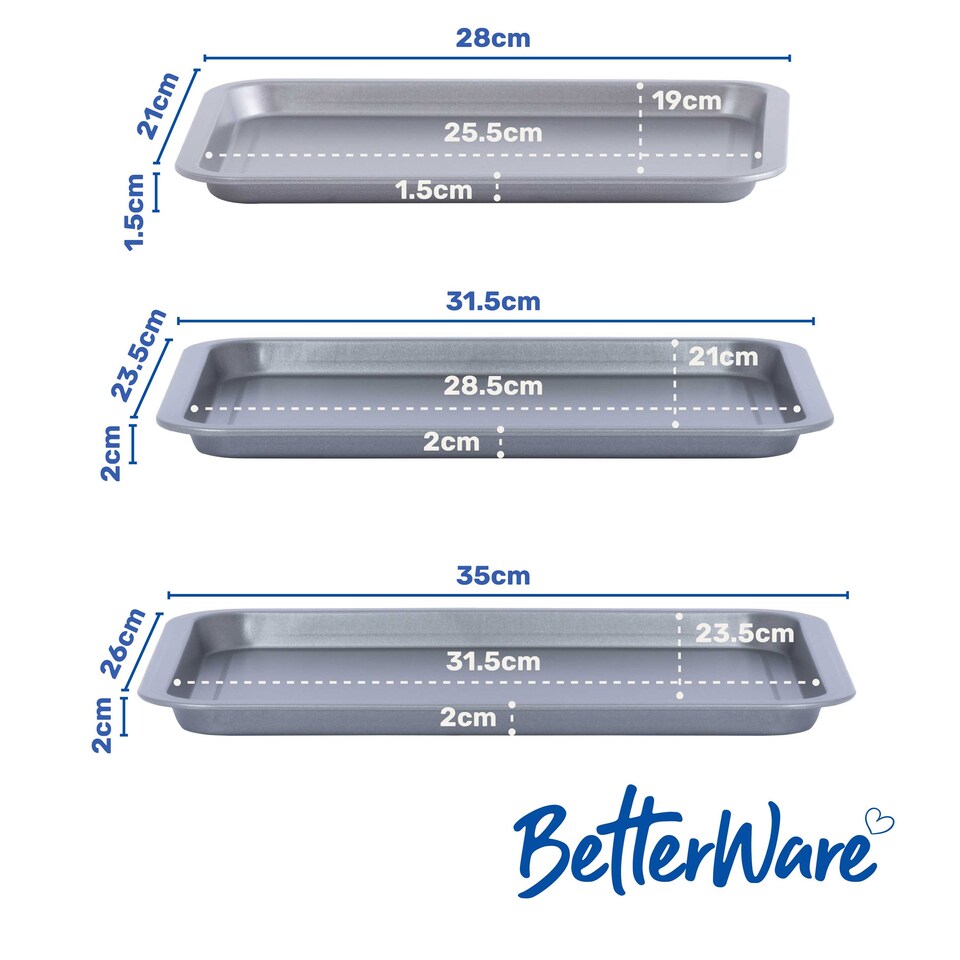 image 1 of BetterWare Essentials Non-Stick 3 Piece Baking Tray Set