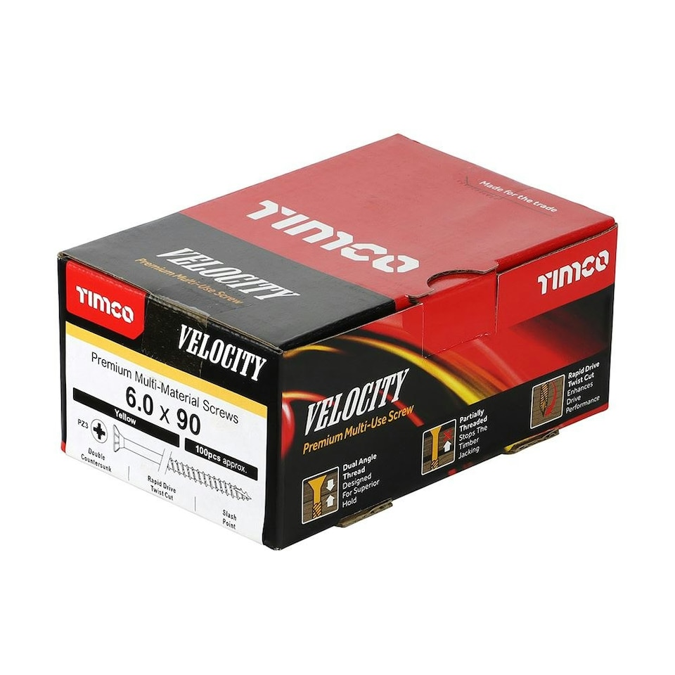 image 1 of Timco - Velocity Premium Multi-Use Screws - PZ - Double Countersunk - Yellow  (Size 6.0 x 90 - 100 Pieces)