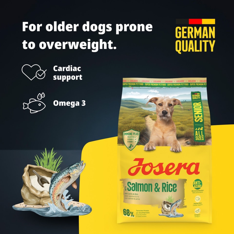 image 1 of Josera Senior Salmon & Rice complete dog food | All sizes | Lower protein & fat | Gluten-free | Immune support | Cardiac support | Salmon Oil Omega 3 | 12.5kg