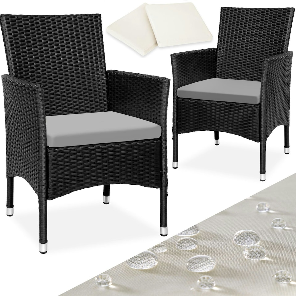 image 1 of Garden Chair Nantes Set of 2 - durable polyrattan, 2 sets of cushion covers Black | Beige