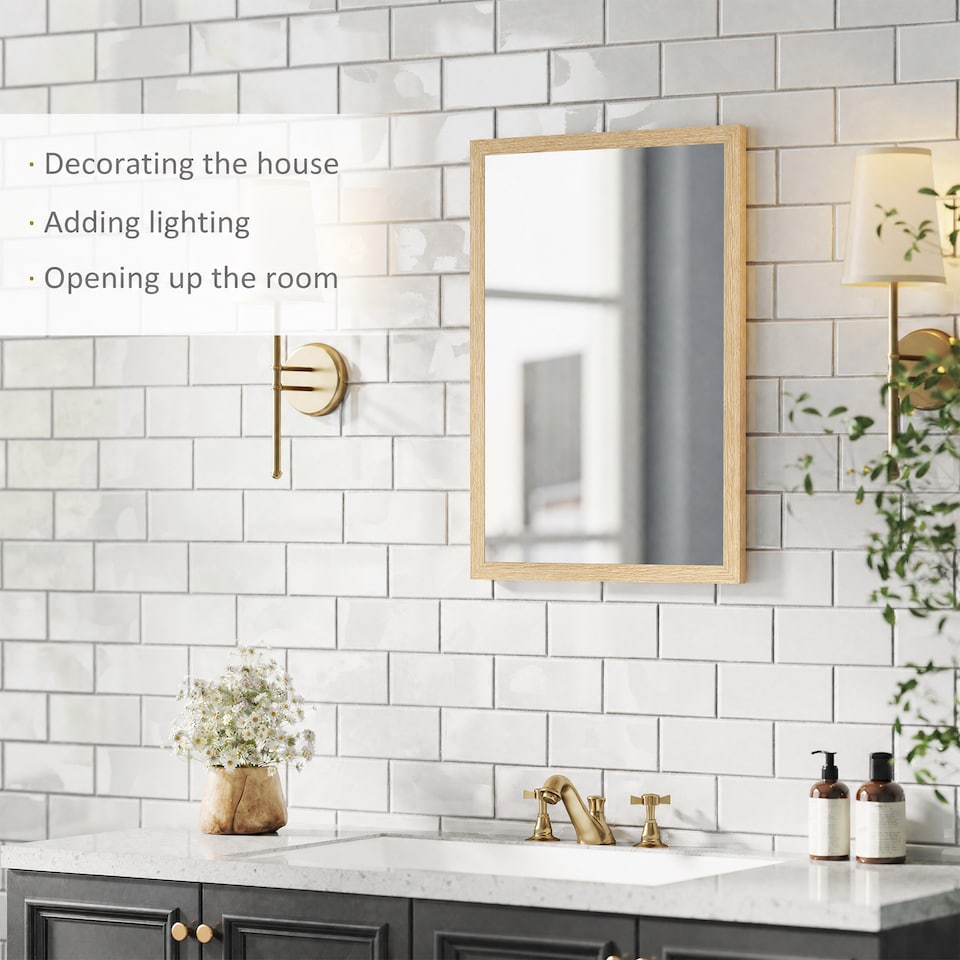 image 1 of HOMCOM 70x50cm Wall Bathroom Mirror for Home Decor, Vanity Mirror | Brown | Natural wood | 50W x 70H x 2D cm