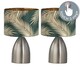 image 2 of First Choice Lighting Set of 2 Valentina Brushed Chrome Touch Lamps with Green Embossed Shades Silver | Green