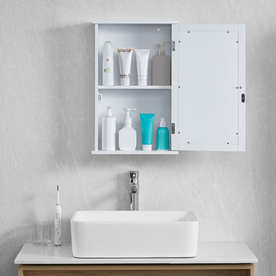 image 1 of Bath Vida Priano 1 Door Mirrored Wall Mounted Bathroom Cabinet, White | White | 1