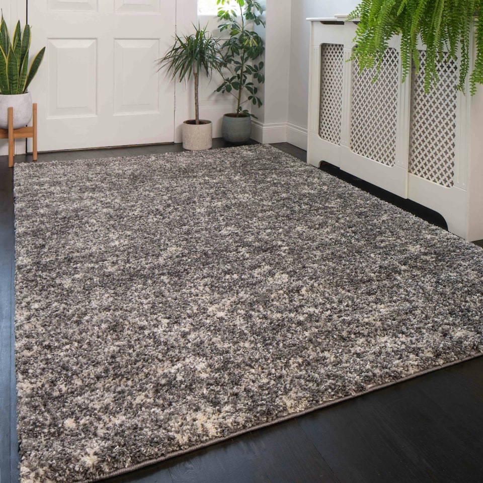 image 1 of KUKOON Silver Grey Mottled Shaggy Living Room Area Rug 120cm x 170cm